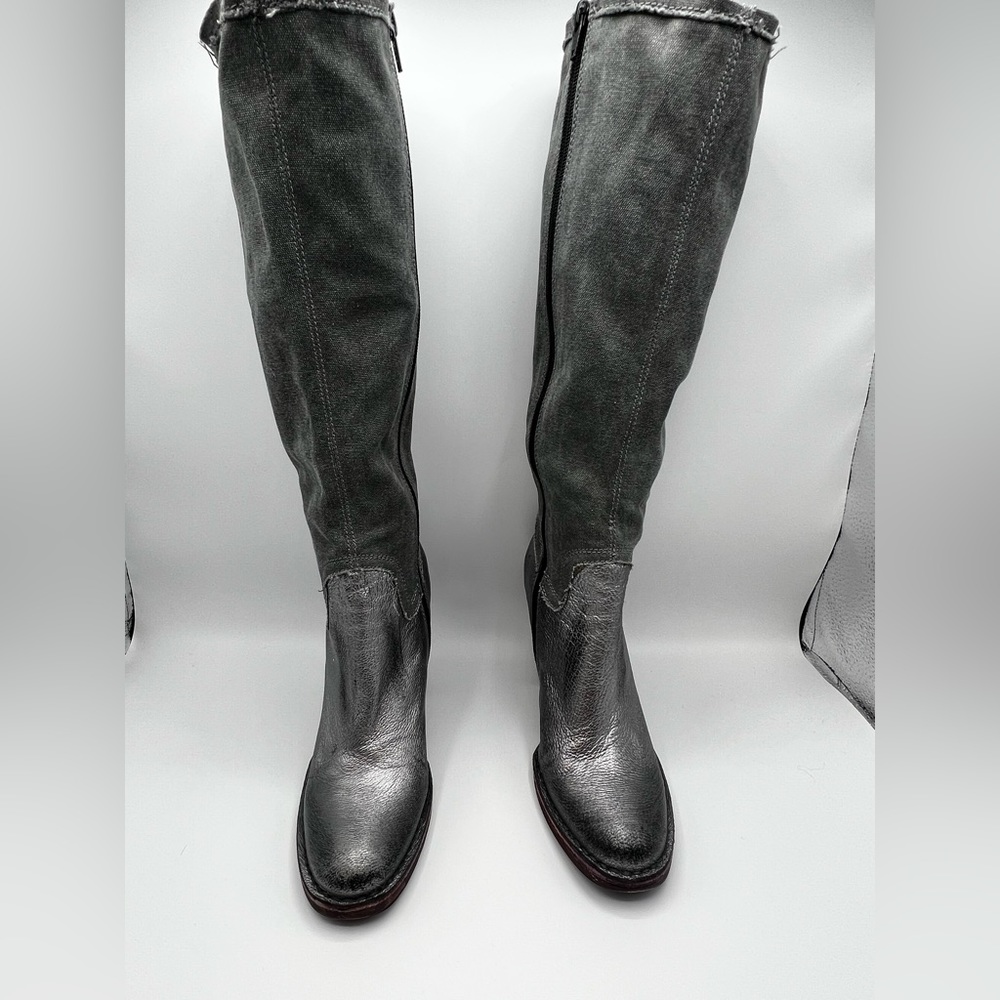 vero cuoio  Leather silver distressend boot with denim zippered top One O A Kind